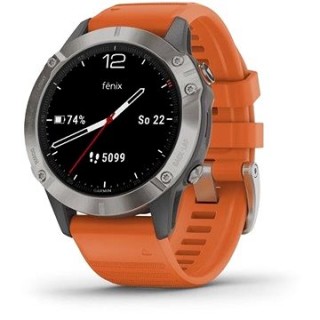 Garmin Fenix 6 Sapphire, Titanium/Orange Band (MAP/Music)